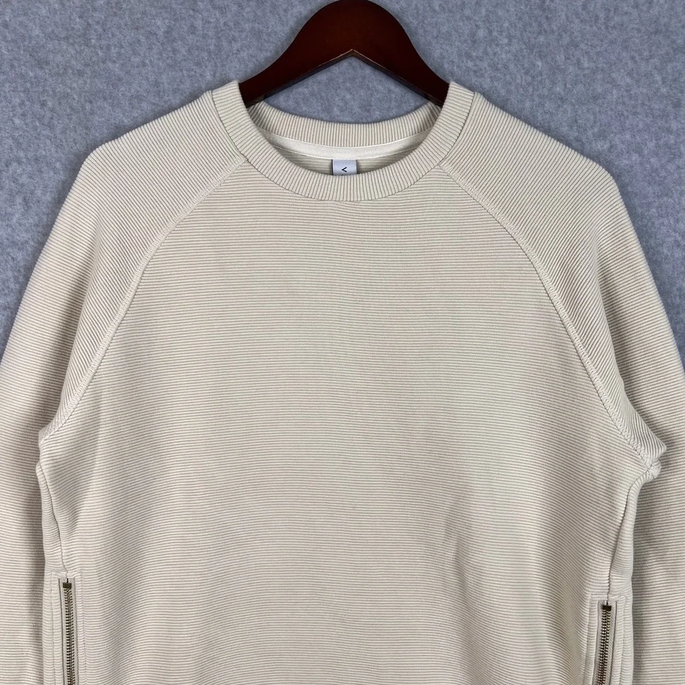 Varley Ivory Manning Ribbed Knit Side Zip Crewneck Sweatshirt Size Small - Picture 2 of 12
